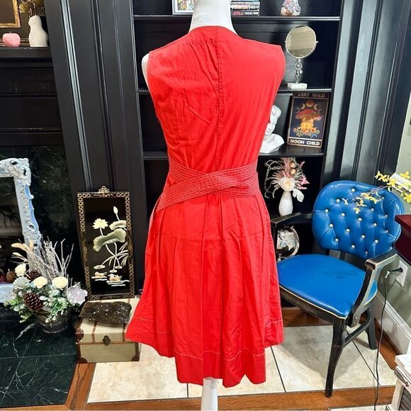 Adolfo Dominguez Red Belted Sleeveless Dress Size 8 - Picture 7 of 12